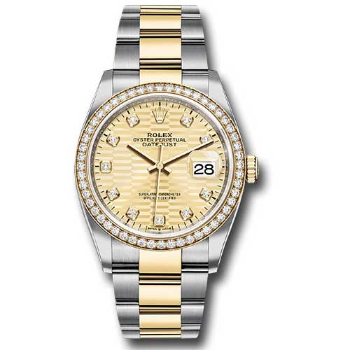 Rolex Datejust 36mm - Steel and Gold Yellow Gold - Diamond Bezel - Oyster