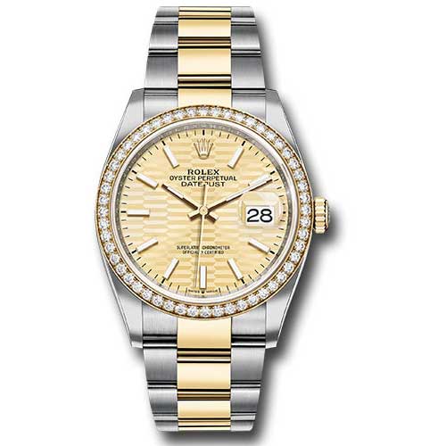 Rolex Datejust 36mm - Steel and Gold Yellow Gold - Diamond Bezel - Oyster
