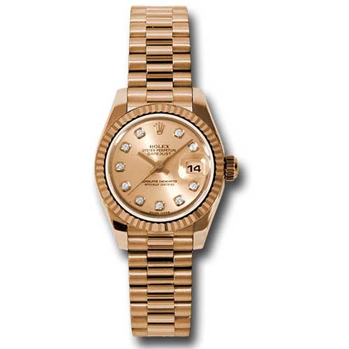 Rolex Datejust Lady - Gold President Rose Gold - Fluted Bezel - President
