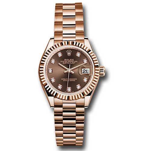 Rolex Lady Datejust 28 - Pink Gold - Domed Bezel - President