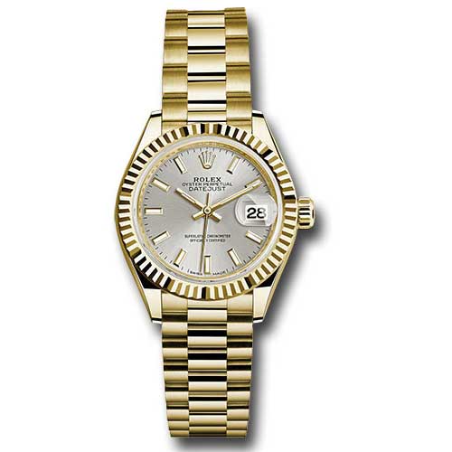 Rolex Datejust Lady 28 Yellow Gold - Fluted Bezel - President Bracelet