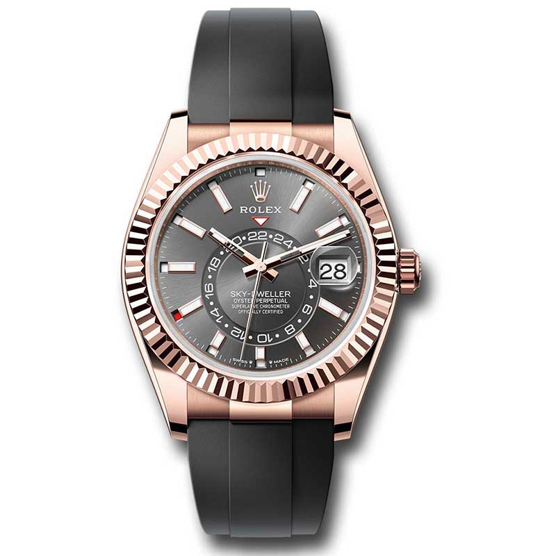 Rolex Everose Gold Sky-Dweller - Fluted Bezel - Oysterflex Bracelet