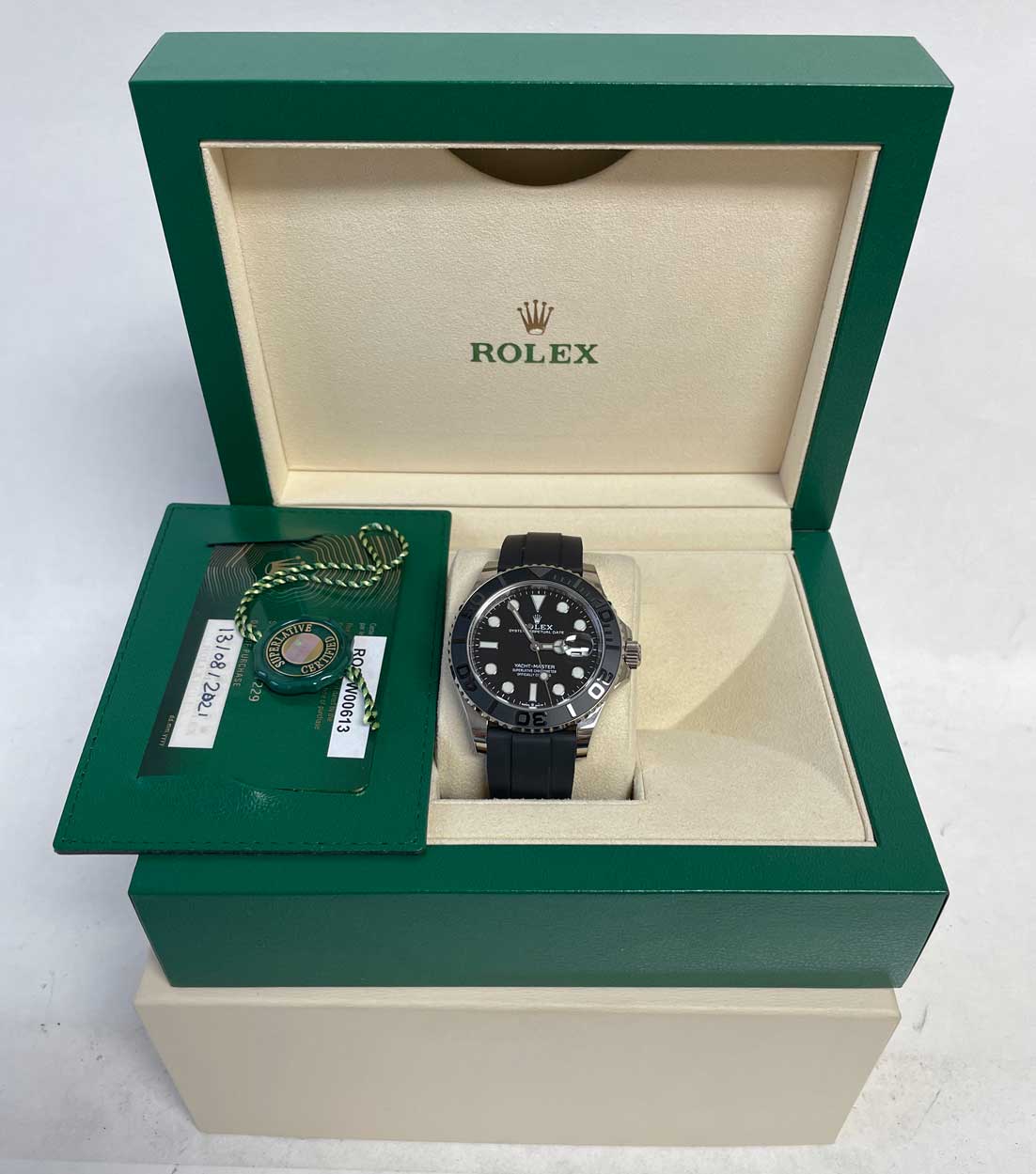 Rolex White Gold Yacht-Master 42 Watch - Black Dial - Oysterflex Strap