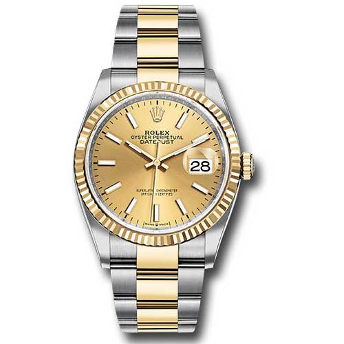 Rolex Datejust 36mm - Steel and Gold Yellow Gold - Fluted Bezel - Oyster