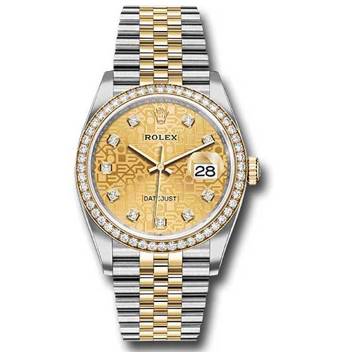 Rolex Datejust 36mm - Steel and Gold Yellow Gold - Diamond Bezel - Jubilee