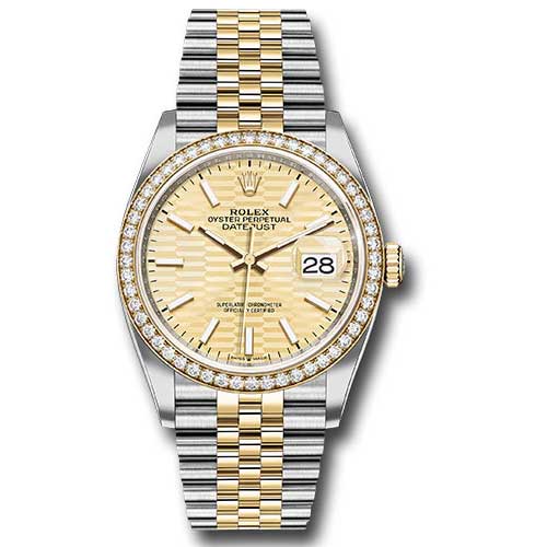 Rolex Datejust 36mm - Steel and Gold Yellow Gold - Diamond Bezel - Jubilee