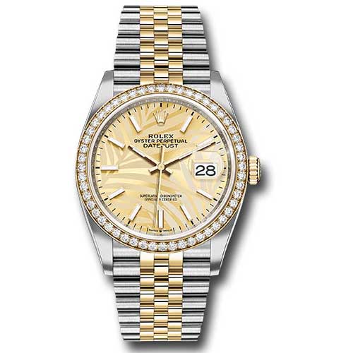 Rolex Datejust 36mm - Steel and Gold Yellow Gold - Diamond Bezel - Jubilee