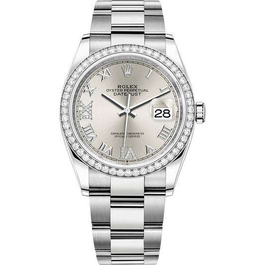 Rolex Datejust 36mm - Steel and White Gold - Diamond Bezel - Oyster