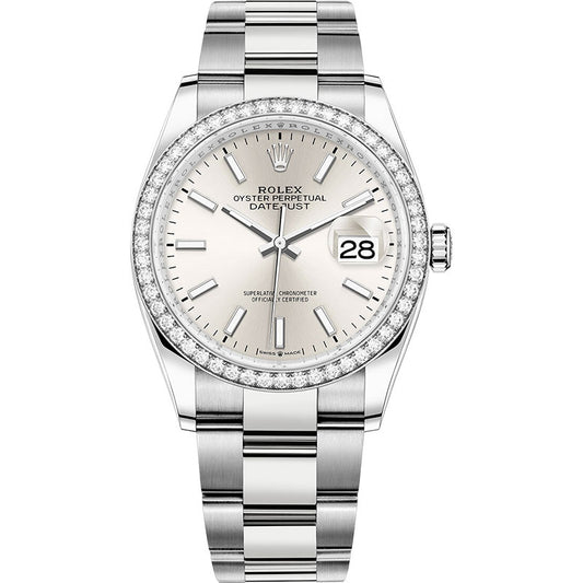 Rolex Datejust 36mm - Steel and White Gold - Diamond Bezel - Oyster