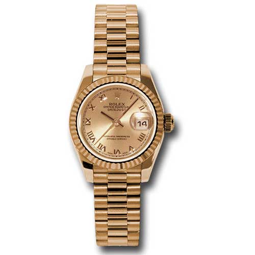 Rolex Datejust Lady - Gold President Rose Gold - Fluted Bezel - President