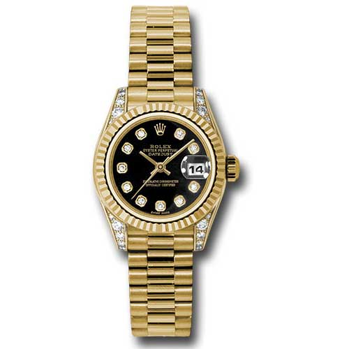 Rolex Datejust Lady - Gold President Yellow Gold - Fluted Bezel - President