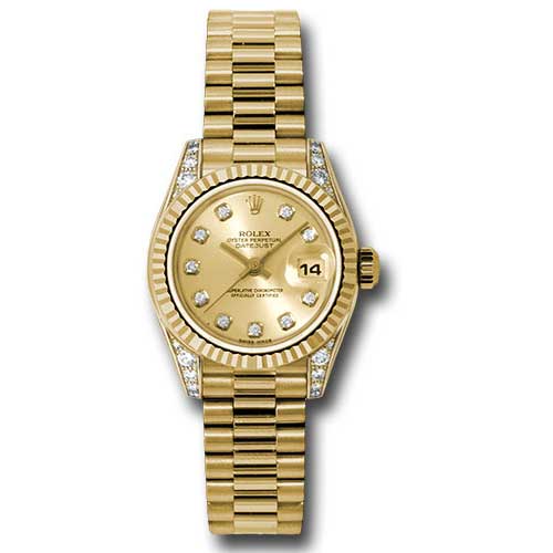 Rolex Datejust Lady - Gold President Yellow Gold - Fluted Bezel - President