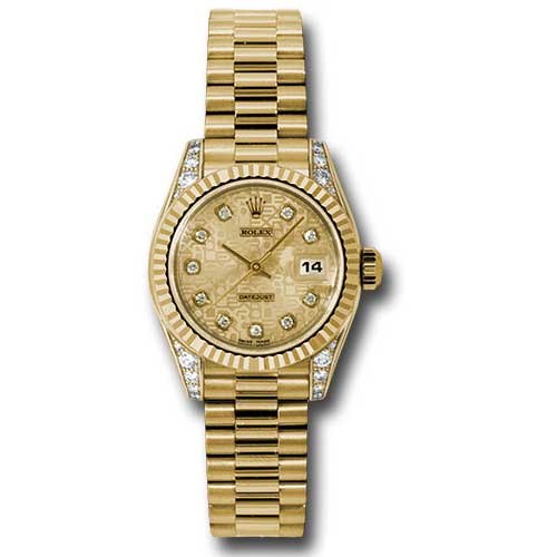 Rolex Datejust Lady - Gold President Yellow Gold - Fluted Bezel - President