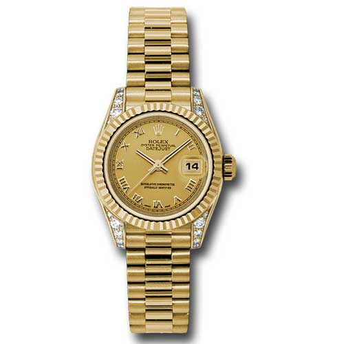 Rolex Datejust Lady - Gold President Yellow Gold - Fluted Bezel - President