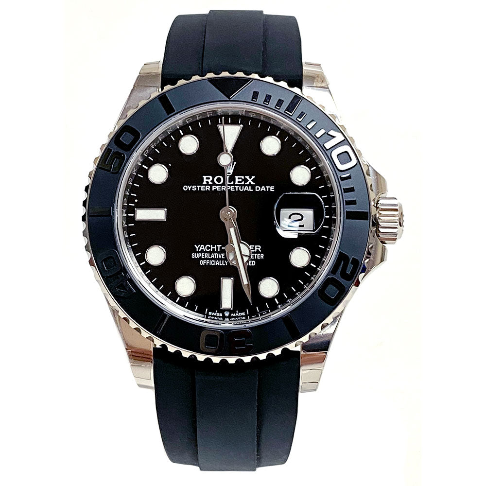 Rolex White Gold Yacht-Master 42 Watch - Black Dial - Oysterflex Strap