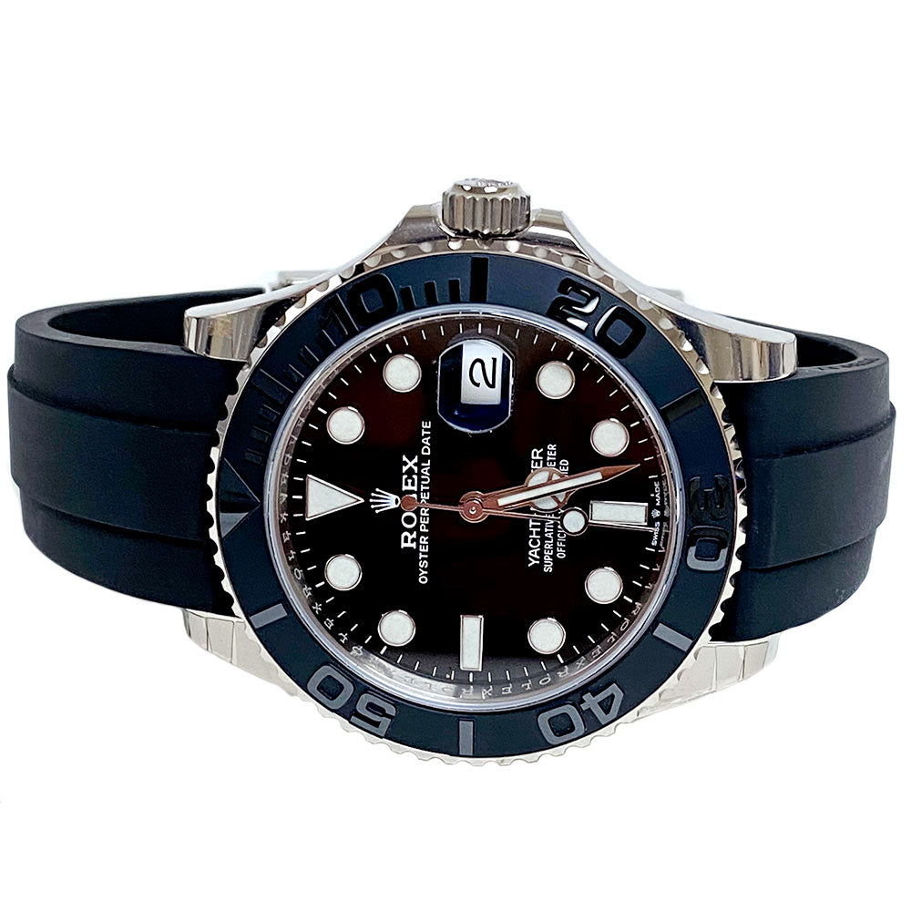 Rolex White Gold Yacht-Master 42 Watch - Black Dial - Oysterflex Strap