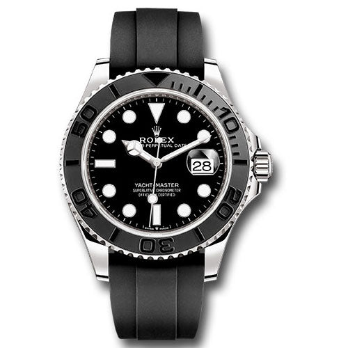 Rolex White Gold Yacht-Master 42 Watch - Black Dial - Oysterflex Strap