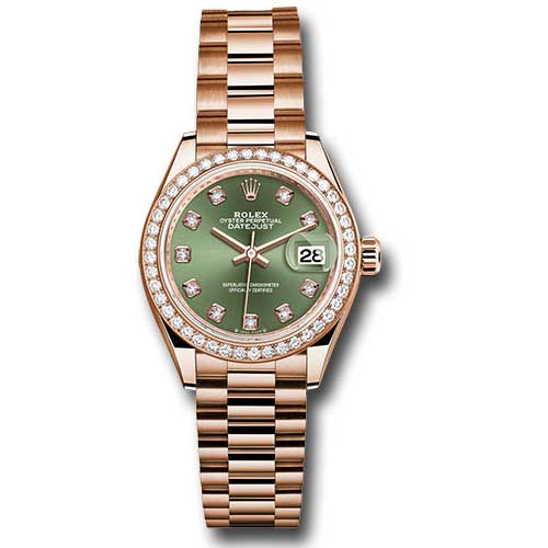 Rolex Lady Datejust 28 - Pink Gold - Diamond Bezel - President