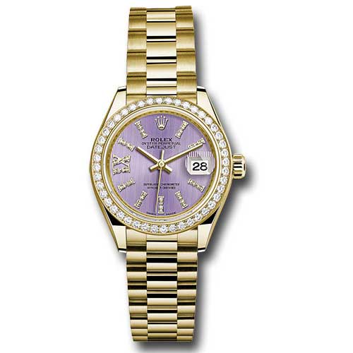 Rolex Datejust Lady 28 Yellow Gold - Diamond Bezel - President Bracelet