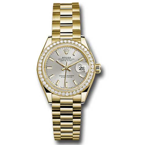 Rolex Datejust Lady 28 Yellow Gold - Diamond Bezel - President Bracelet