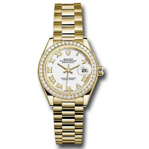 Rolex Datejust Lady 28 Yellow Gold - Diamond Bezel - President Bracelet