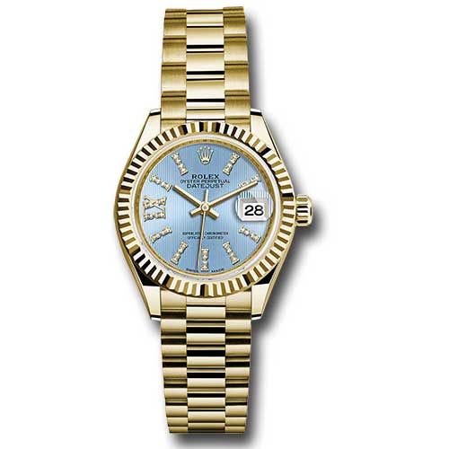 Rolex Datejust Lady 28 Yellow Gold - Fluted Bezel - President Bracelet