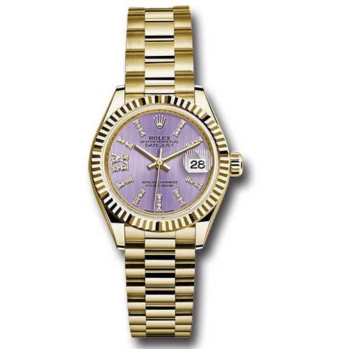 Rolex Datejust Lady 28 Yellow Gold - Fluted Bezel - President Bracelet