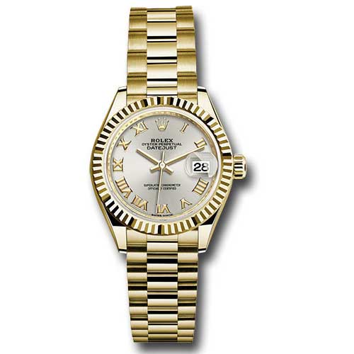 Rolex Datejust Lady 28 Yellow Gold - Fluted Bezel - President Bracelet