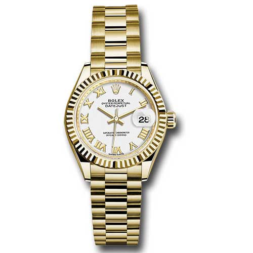 Rolex Datejust Lady 28 Yellow Gold - Fluted Bezel - President Bracelet