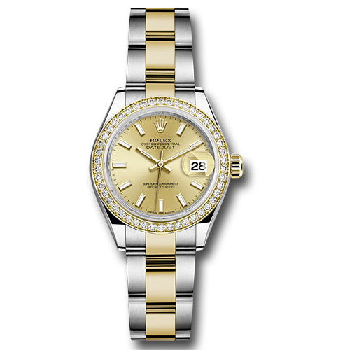 Rolex Datejust Lady 28 Steel and Yellow Gold - Diamond Bezel - Oyster