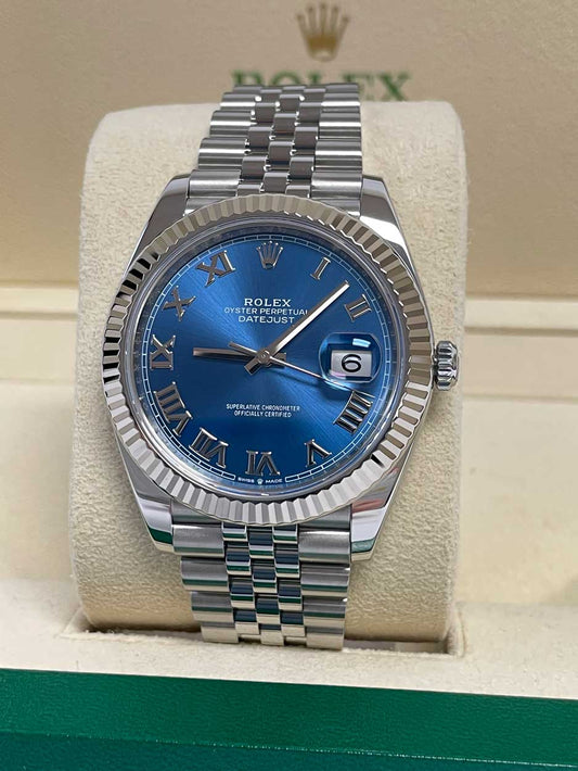 Rolex Datejust 41 Steel and White Gold - Fluted Bezel - Blue Roman