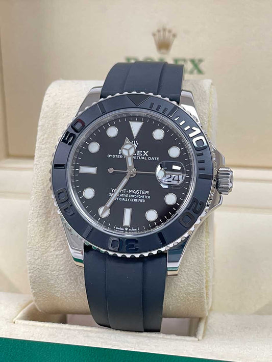 Rolex White Gold Yacht-Master 42 Watch - Black Dial - Oysterflex Strap