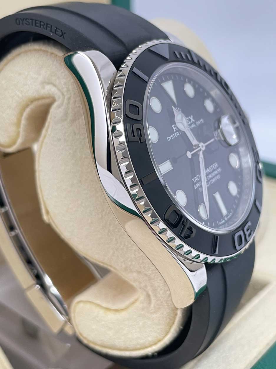 Rolex White Gold Yacht-Master 42 Watch - Black Dial - Oysterflex Strap
