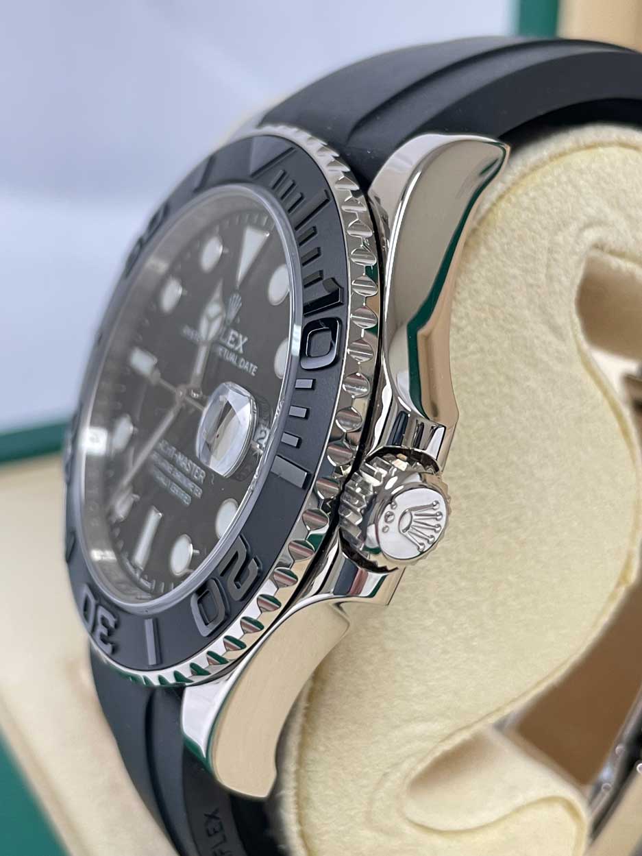 Rolex White Gold Yacht-Master 42 Watch - Black Dial - Oysterflex Strap