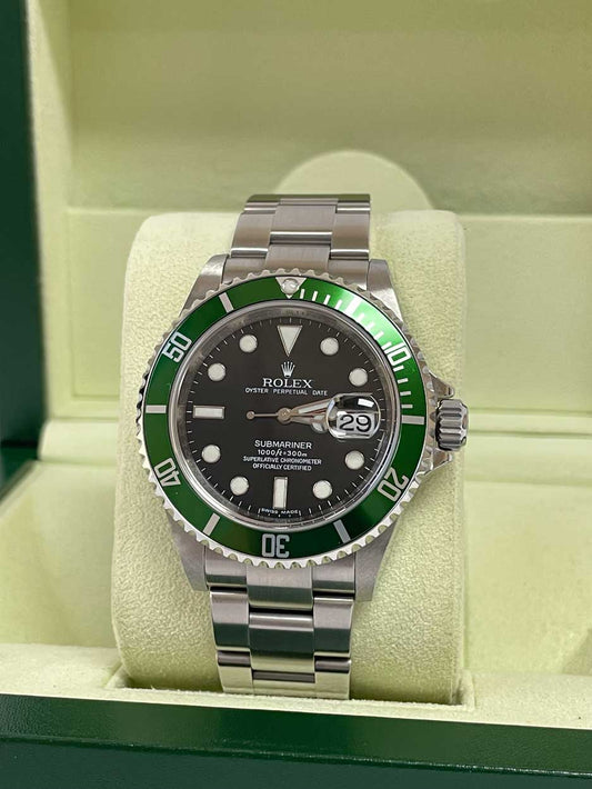 Rolex  Submariner Date 40mm Kermit 16610LV M Serial Engraved Rehault