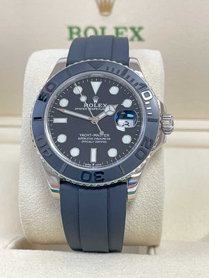 Rolex White Gold Yacht-Master 42 Watch - Black Dial - Oysterflex Strap