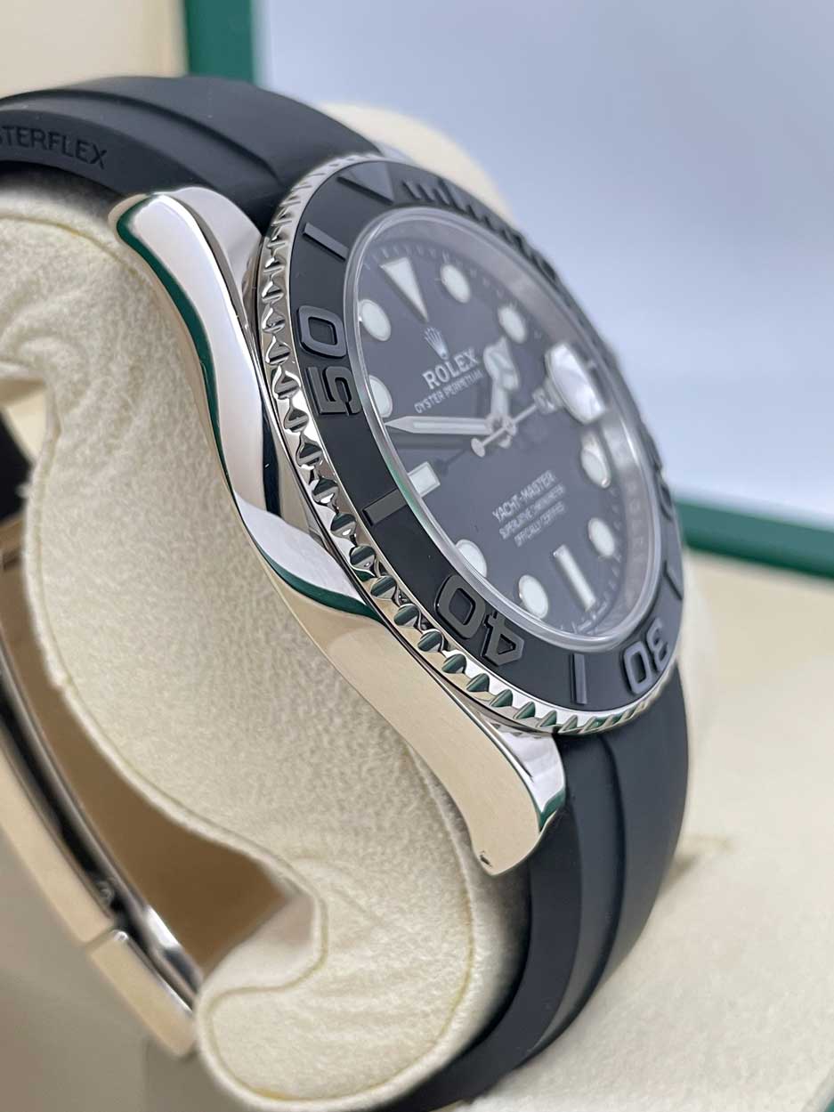 Rolex White Gold Yacht-Master 42 Watch - Black Dial - Oysterflex Strap