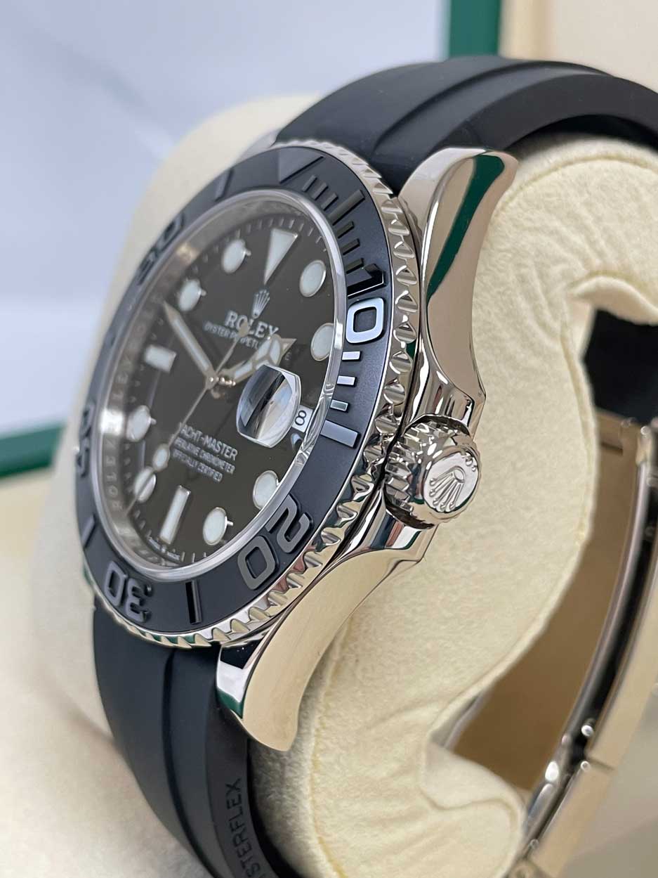 Rolex White Gold Yacht-Master 42 Watch - Black Dial - Oysterflex Strap