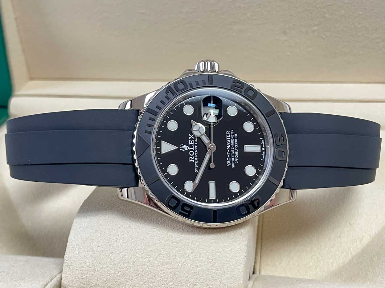 Rolex White Gold Yacht-Master 42 Watch - Black Dial - Oysterflex Strap