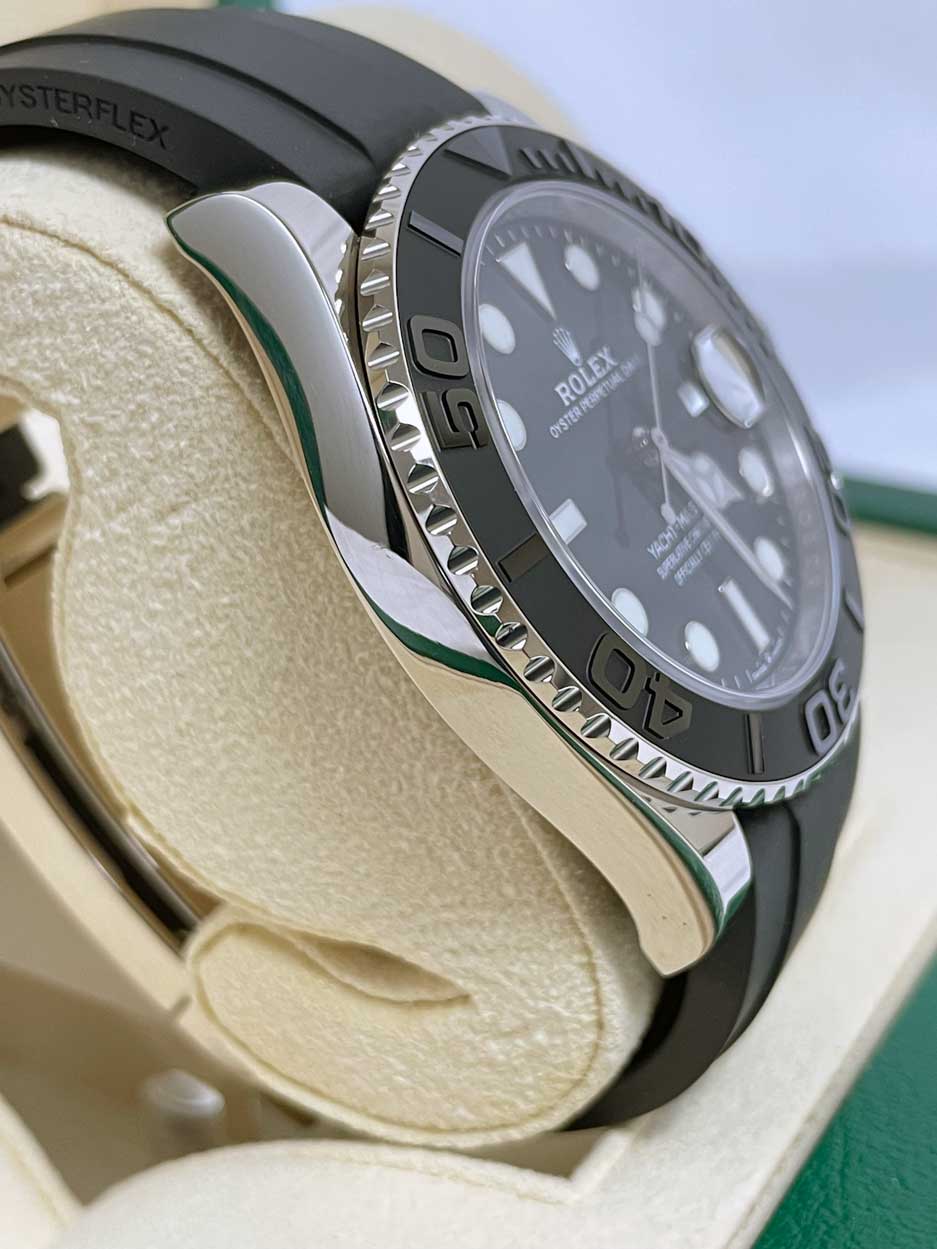 Rolex White Gold Yacht-Master 42 Watch - Black Dial - Oysterflex Strap