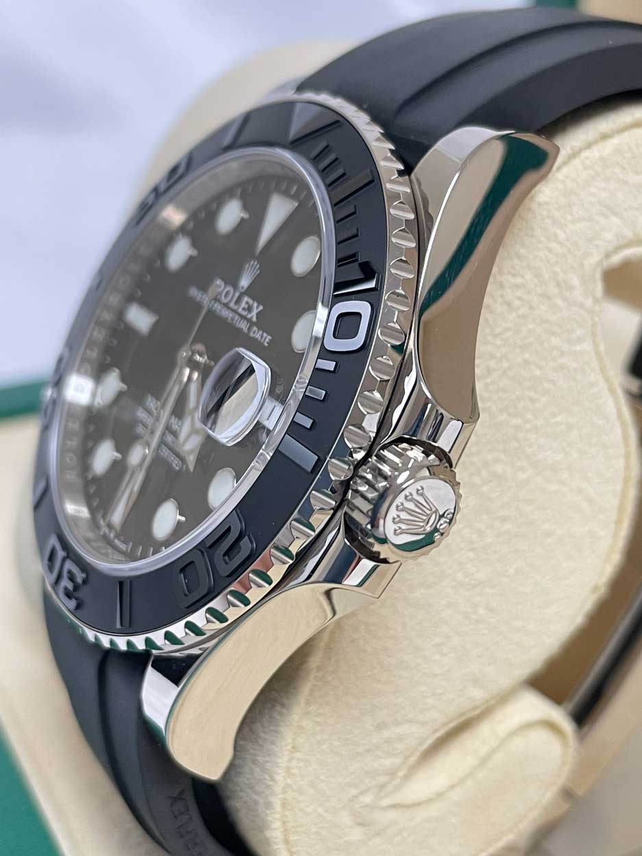 Rolex White Gold Yacht-Master 42 Watch - Black Dial - Oysterflex Strap