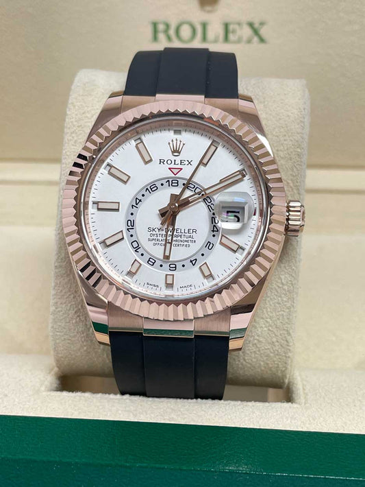 Rolex Everose Gold Sky-Dweller - Fluted Bezel - Oysterflex Bracelet