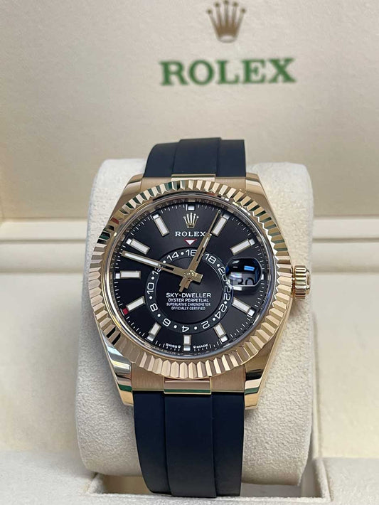 Rolex Yellow Gold Sky-Dweller - Black Index Dial - Oysterflex Bracelet