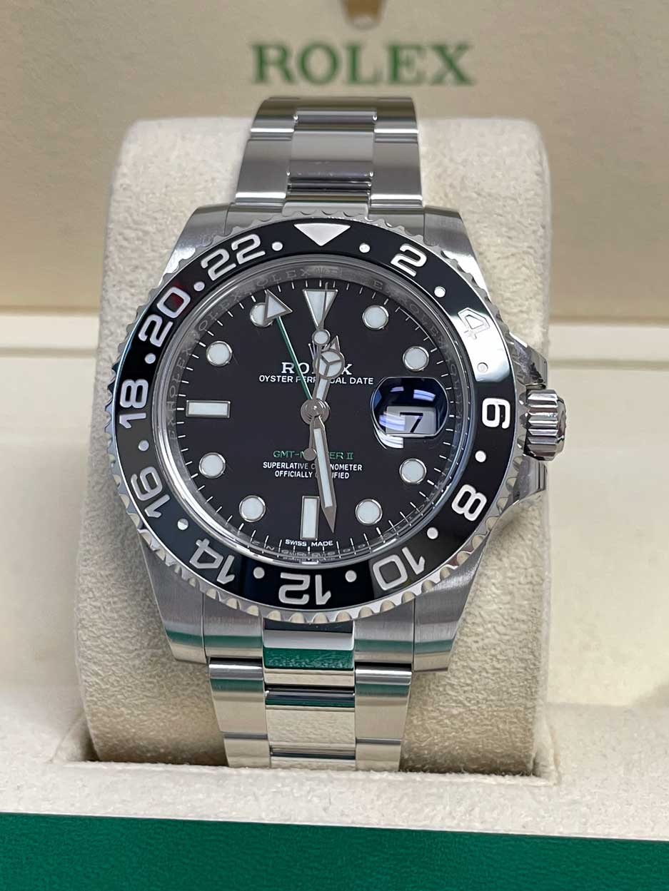 Rolex GMT-Master II Steel Green Arrow Blue Lume