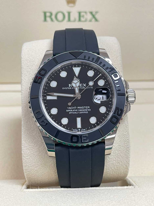 Rolex White Gold Yacht-Master 42 Watch - Black Dial - Oysterflex Strap