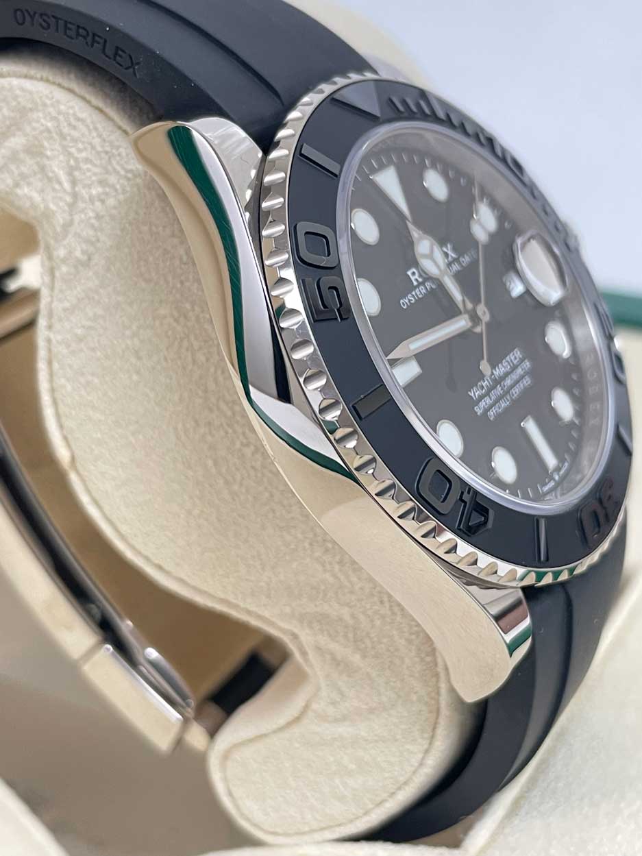 Rolex White Gold Yacht-Master 42 Watch - Black Dial - Oysterflex Strap