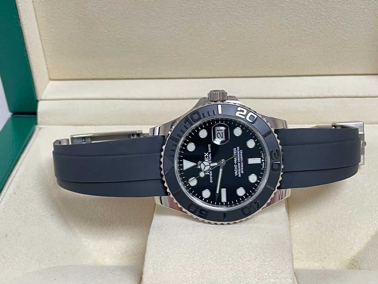 Rolex White Gold Yacht-Master 42 Watch - Black Dial - Oysterflex Strap