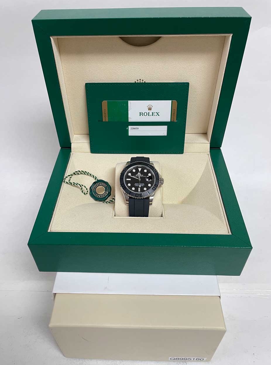 Rolex White Gold Yacht-Master 42 Watch - Black Dial - Oysterflex Strap