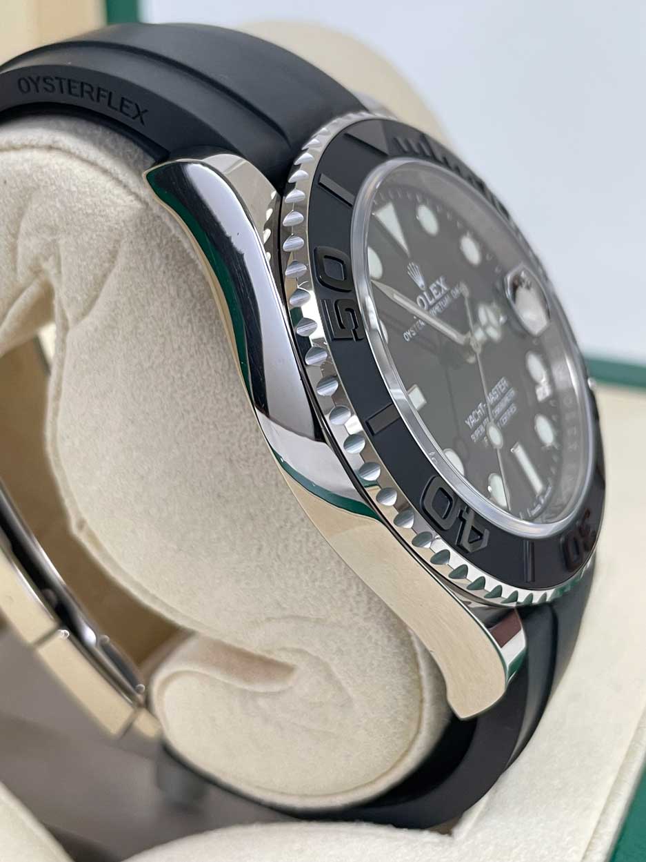 Rolex White Gold Yacht-Master 42 Watch - Black Dial - Oysterflex Strap