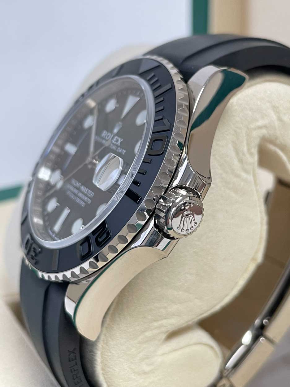 Rolex White Gold Yacht-Master 42 Watch - Black Dial - Oysterflex Strap
